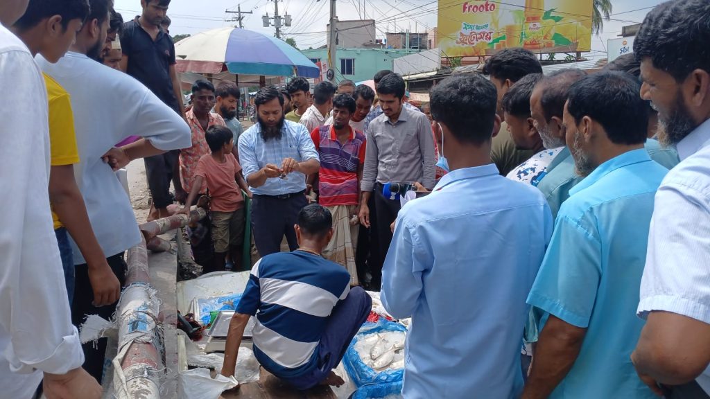 পুঠিয়ায় জেলি মেশানো চিংড়ি বিক্রি, ব্যবসায়ীকে জরিমানা