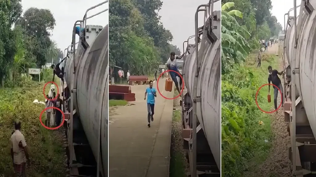 রাজশাহীতে চলন্ত ট্রেন থেকে তেল চুরির ভিডিও ভাইরাল